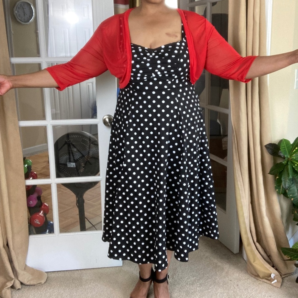 TORRID NWT Midi Poplin Fit&Flare Dress Black w/ White Polka Dots, Size 0… - Picture 9 of 16